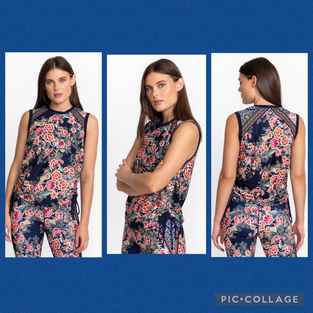 Johnny Was Active Aztec Flower Ruched Muscle Tank